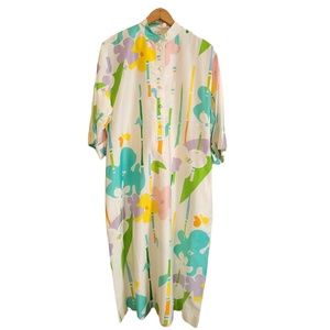 catherine ogust vtg vibrant floral abstract art dress 70s pocket sash maxi sz 14